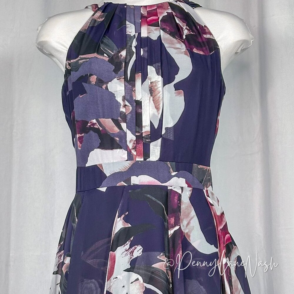 Betsy & Adam Floral Ruffled Chiffon Maxi Dress Size 2 - Picture 6 of 12